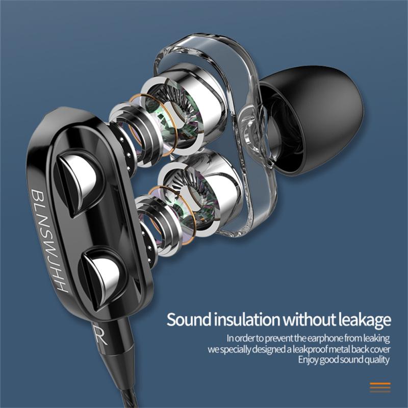 Dual Drivers Wired Headset Quad-core Dynamic Hi-fi Headphones Super Base Line Control With Mic