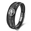 Black Leather Rope Cowhide Men's Double Layer Leather Braided Bracelet Wisdom Tree Layer Leather Bracelet
