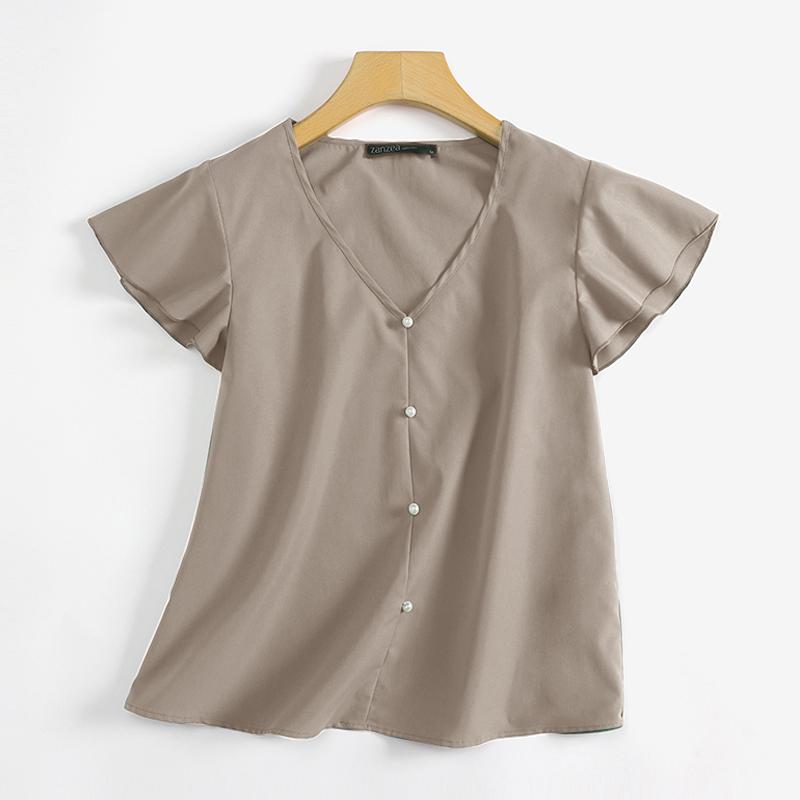 ZANZEA Women Casual V-neck Flare Sleeve Summer Blouse