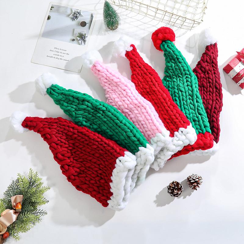 Coarse Yarn Christmas Hat Decoration Autumn and Winter Knitted Hat Christmas Atmosphere Photography Hat Cute Warm Supplies New