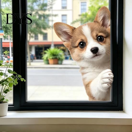 Easy to Apply Glass Stickers Cute Peeking Animal Static Window Clings, Cartoon Cat Dog Wall Stickers, Waterproof Holiday Party Decorations Removable