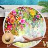 Large Round Colorful Flower Printed Beach Towel Diameter 3D Print Microfiber Blanket With Tassel Fringe Yoga Mat For Adult