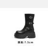 Height-increasing Thick-soled and Thin Medium Boots Women's 2025 Spring New Belt Buckle Fashion Boots Leather High-heeled Niche Short Boots