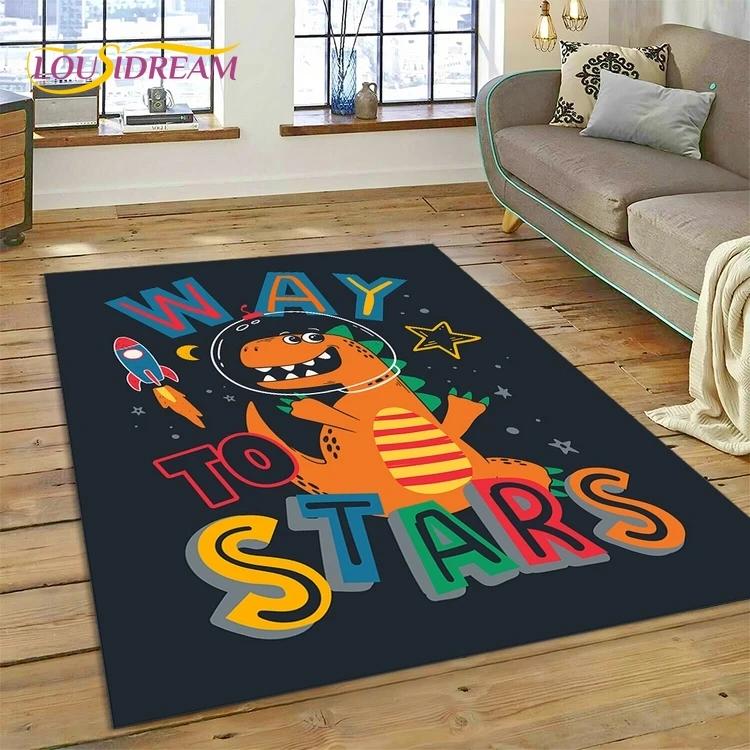 3D Cute Dino Cartoon Dinosaur Space Carpet Rug for Bedroom Living Room Home Sofa Decoration,Children Game Large Decor Floor Mat