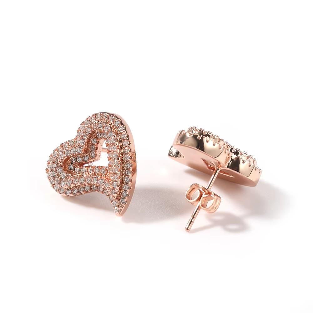 Uwin Mini Hollow Heart Heart Shape Earrings Bling Gift Women Hip Hop Earring Stud Icy RTS Jewelry