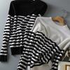 Autumn and Winter Fashion Striped Base Knitted Sweater Pullover Round Neck Long Sleeved Sweater Women's Loose and Versatile Top