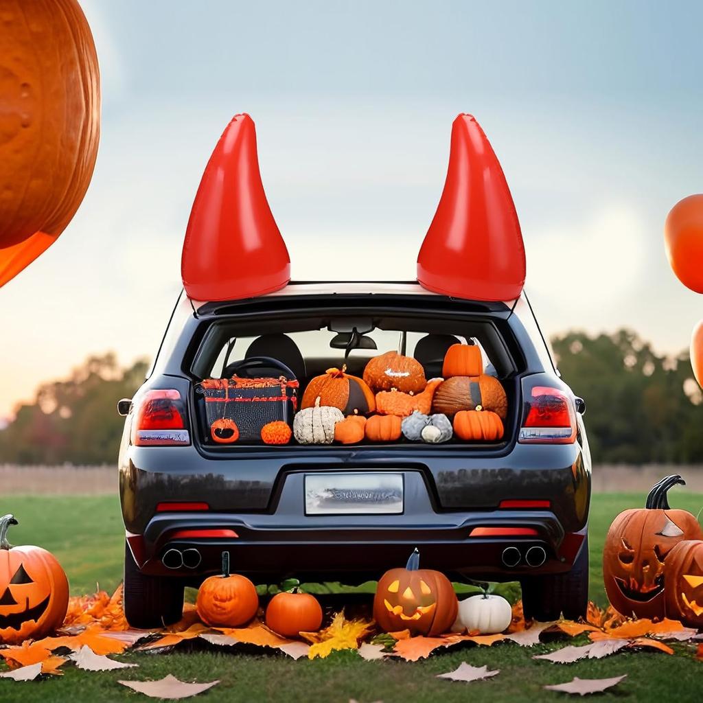 2 Pcs 20 X 12 Inch Oversize Halloween Devil Horn Car Decoration Extra Large Inflatable Devil Horn Stickers Red Gothic Horror Halloween Car