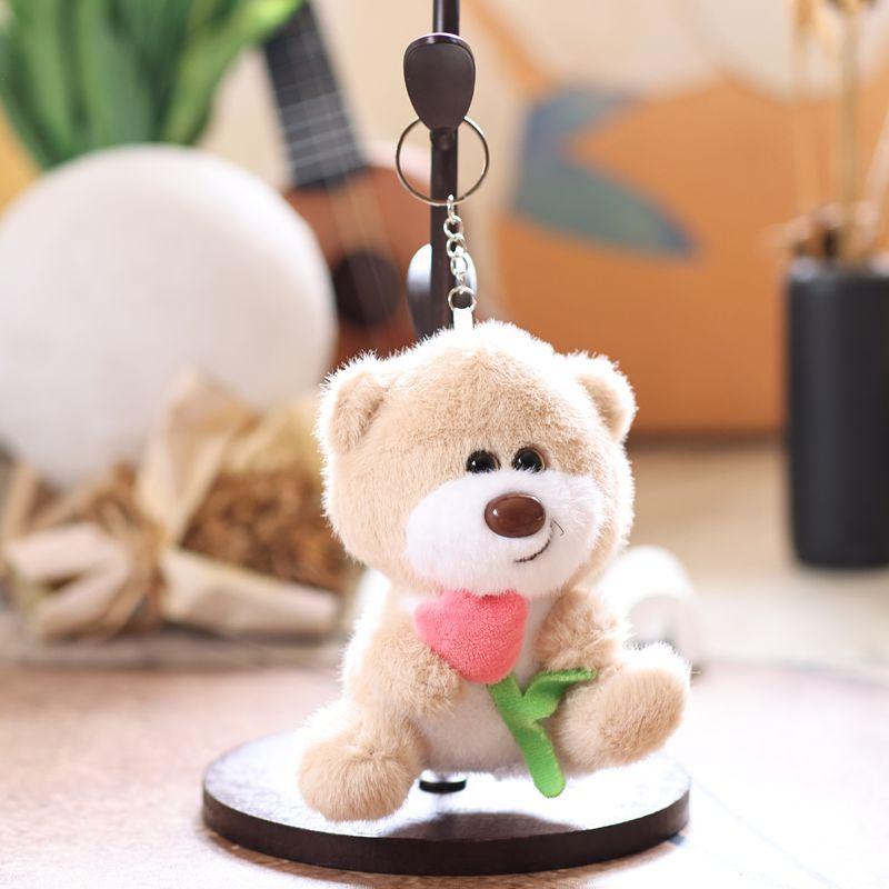 Cute Tulip Bear Plush Keychain Cartoon Stuffed Doll Toy Lovely Plush Keyring Backpack Pendant Birthday Christmas Gifts
