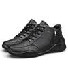 Winter New Trendy Genuine Leather Casual High-Top Leather Shoes Spring and Autumn Cowhide Men's Cotton-Padded Shoes with Velvet
