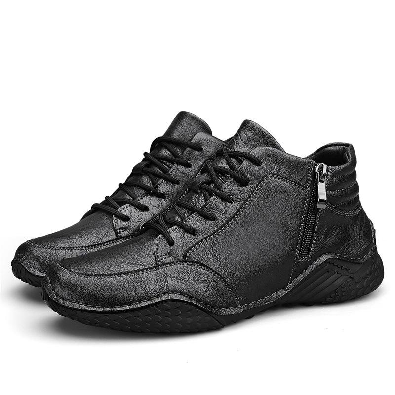 Winter New Trendy Genuine Leather Casual High-Top Leather Shoes Spring and Autumn Cowhide Men's Cotton-Padded Shoes with Velvet