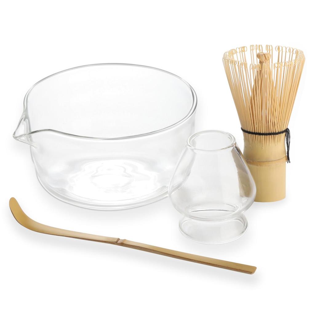 Glass Katakuchi Tea Bowl Matcha Tea Ceremony Tea Transparent Chasen Chasen Chashaku Katakuchi Cylindrical 600ml Set, Utensils, Bowl, Stand,