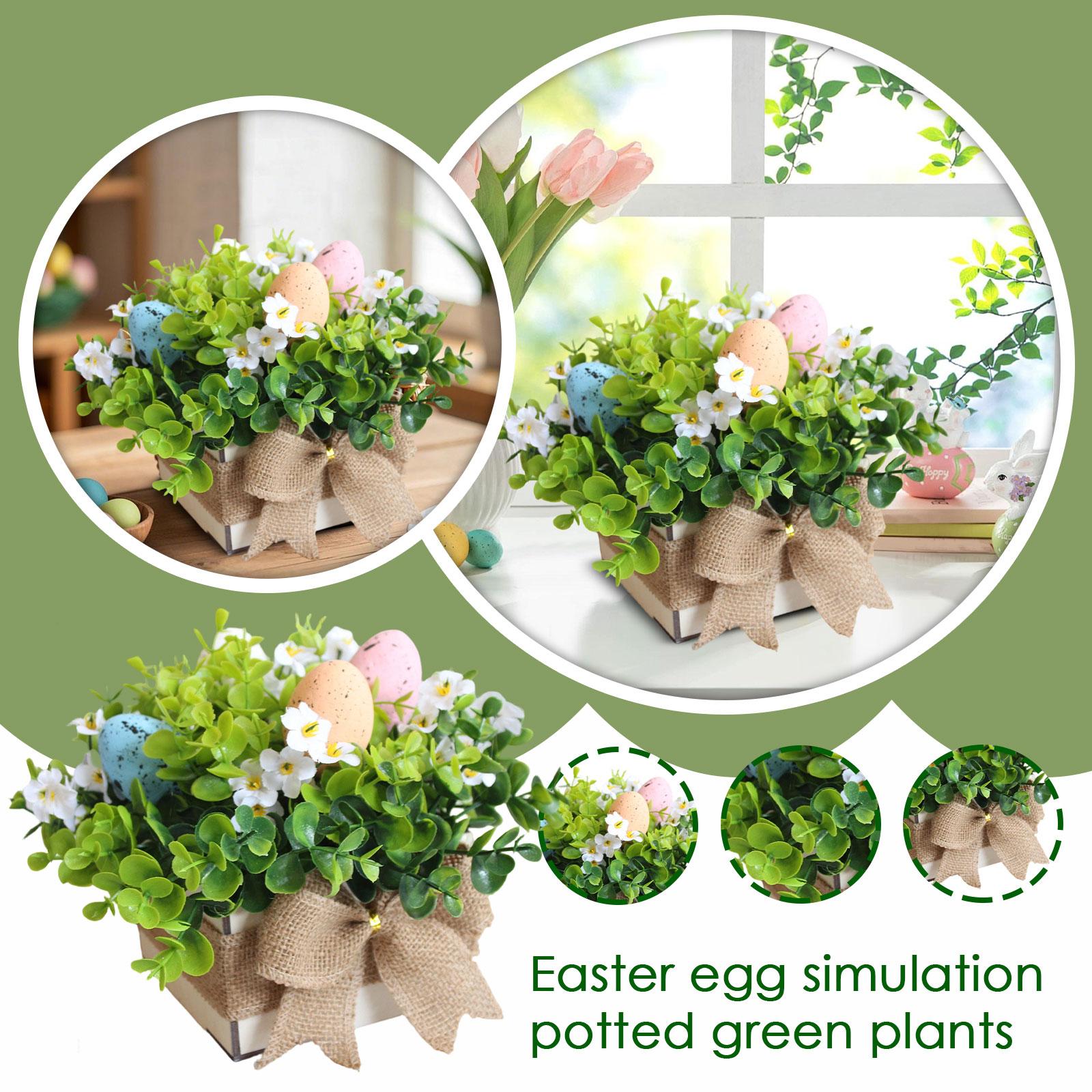 

Easter Egg-shaped Artificial Green Plant Potted Plant, Tabletop Festive Floral Arrangement One Size
