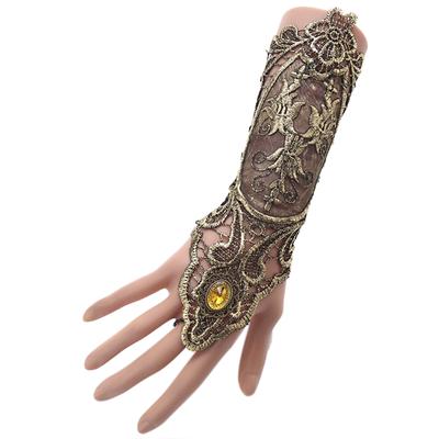 Gotische Steampunk Kanten Manchet Vingerloze Handschoen Arm Warmer Armband Zwart Goud