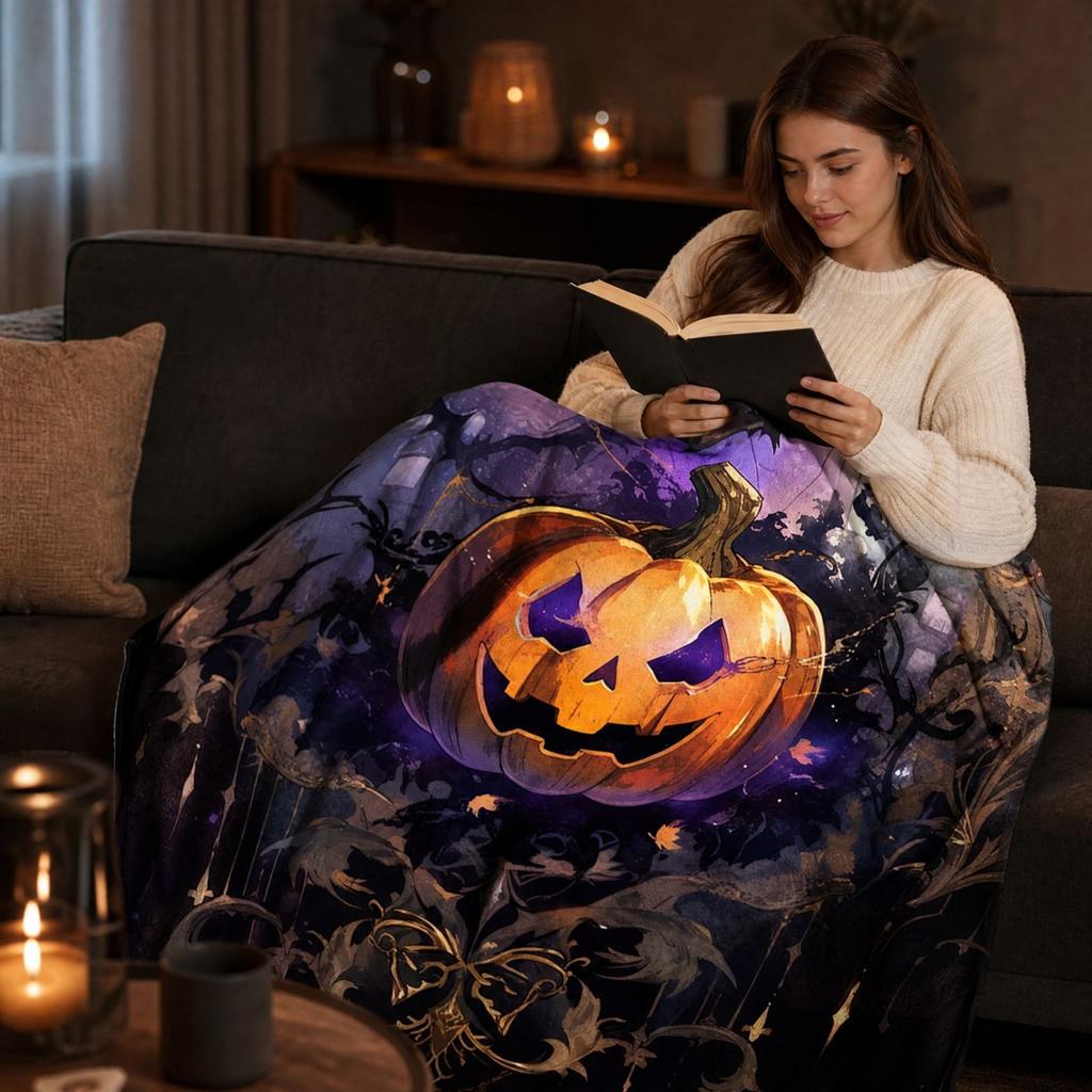 Scary Halloween Flannel Blanket for Couch, Cozy Throw for Fall Decor