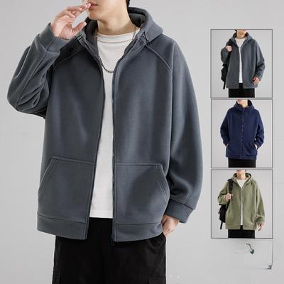 Autumn and Winter New Heavyweight Polar Fleece Jacket Men's Warm Cardigan Hooded Sweatshirt Men's Trendy Loose Casual Top