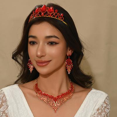 Juego de Collar y Pendientes de Moda para Mujer con Forma de Gota de Agua y Corona de Circonita de 4 Piezas Adecuado para Bodas, Fiestas, Festivales, Regalos