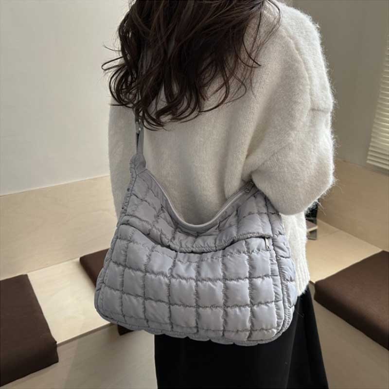 Quilted Puffer Shoulder Bag for Women Large Capacity Tote Sling Bag Casual Crossbody Satchel Bag Female Handbag