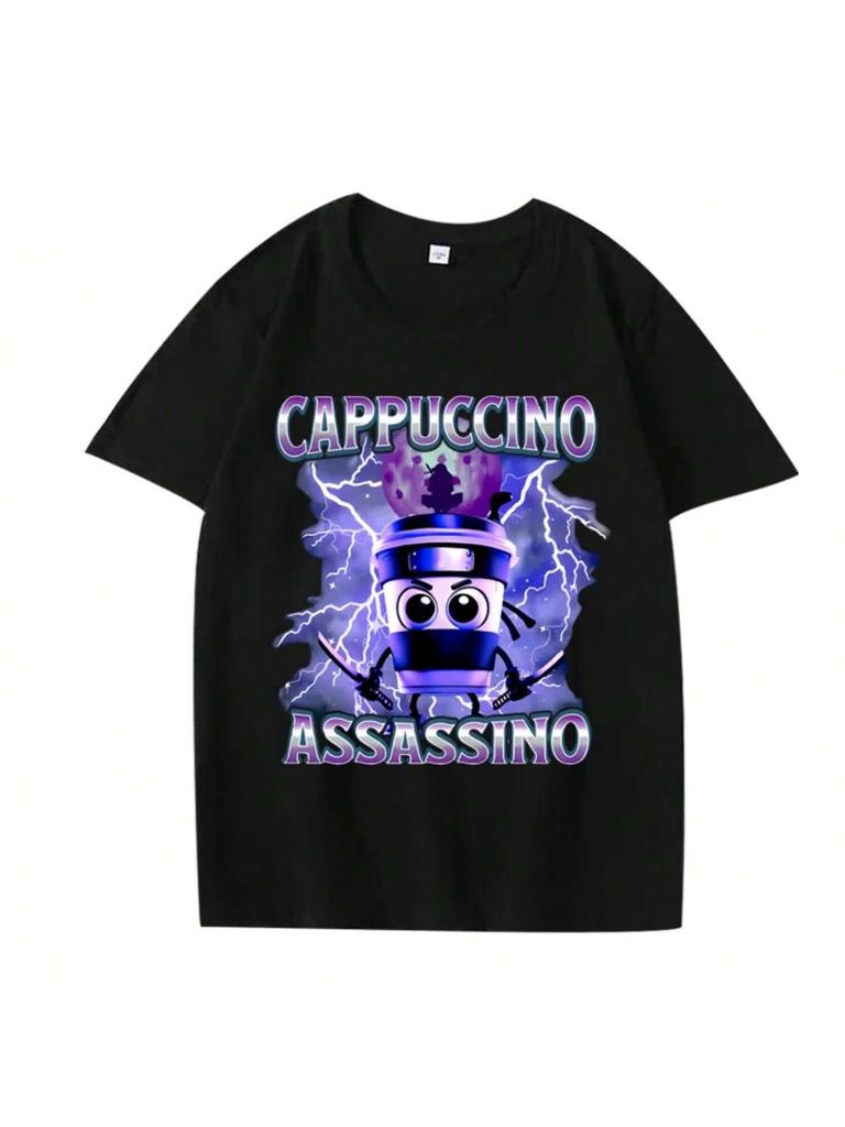 Italian Brainrot Cappuccino Assassino Funny Graphics T Shirt 'unisex Wo'unisex Oversized 100% Cotton Short Sleeve Summer Top Unisex Tee