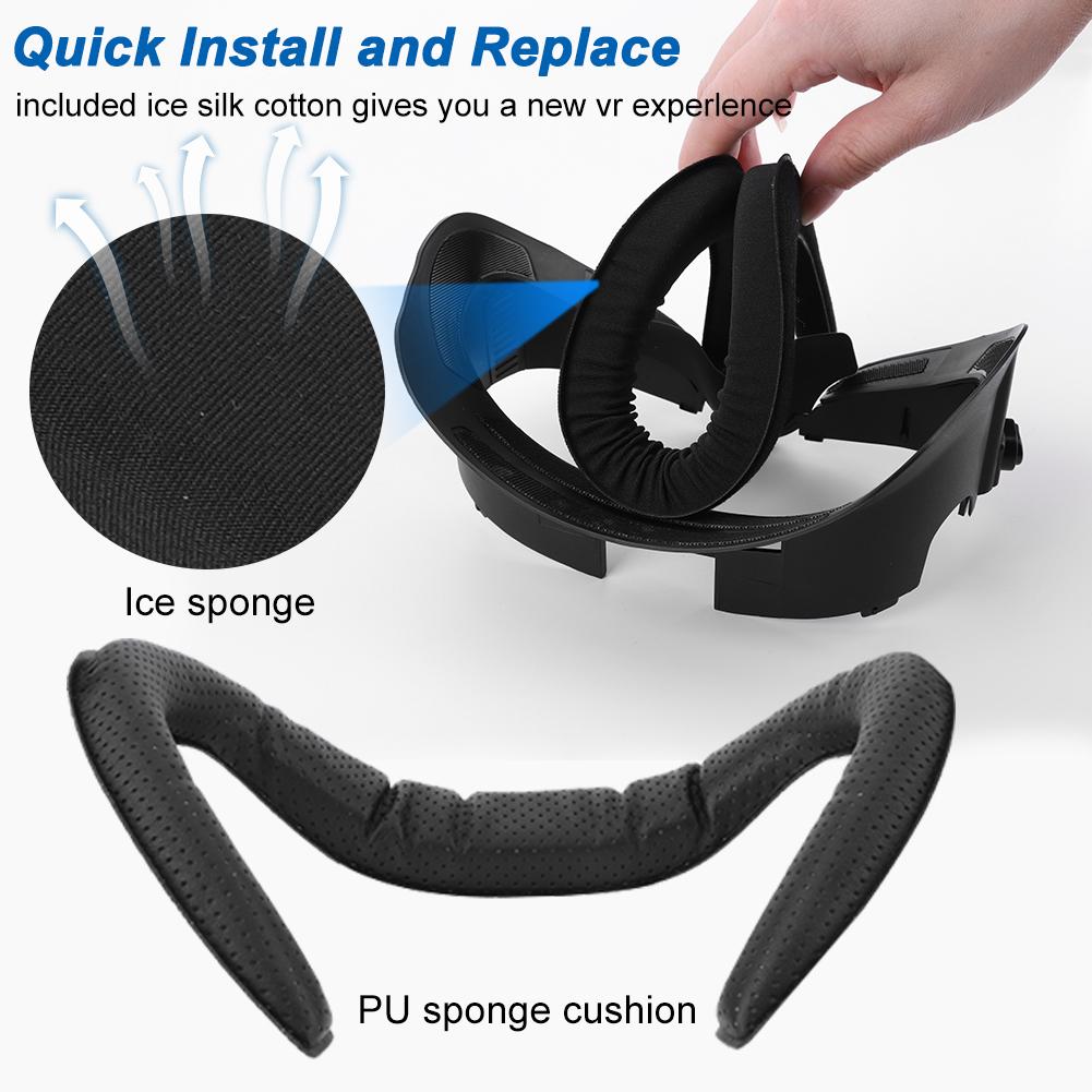 6 in 1 Face Facial Interface PU & Ice Silk Foam Face Cushion Anti-Leakage Nose Pad Lens Protector Lens Cloth for Oculus Quest 3
