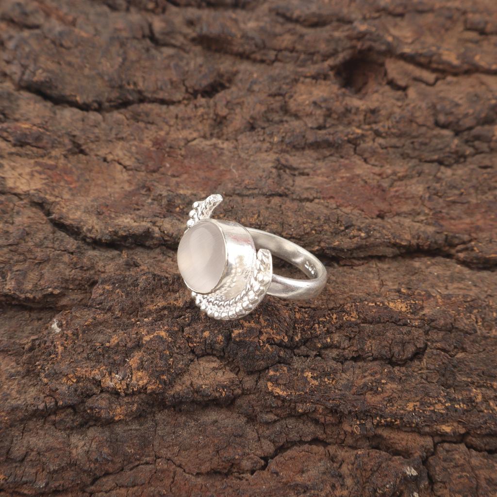 Round Selenite Stone Anniversary Gift Statement New Ring Jewelry Sterling Silver RR-48-36
