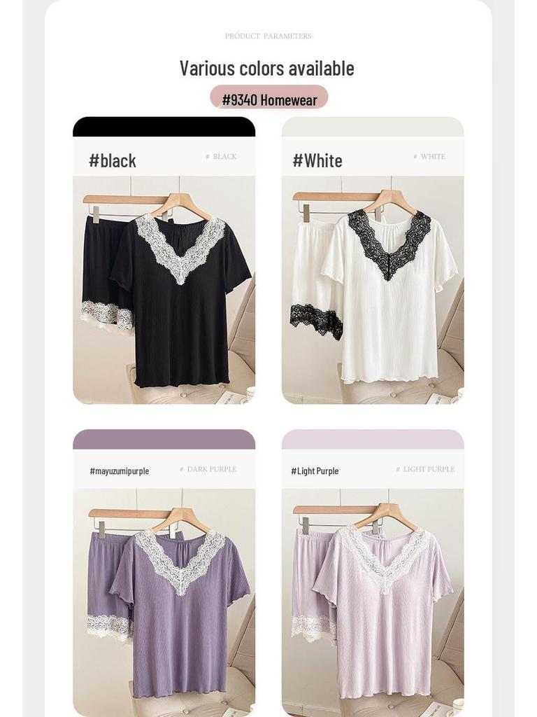 2025 Women's Summer Two-Piece Pajama Set: Short-Sleeved Top with Built-in Bra and Shorts, Outdoor-Friendly Pure Desire Style.