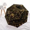 Golden Wolf Mandala Wall Art: Mystical Decor for Your Space Umbrella, Cute Umbrella with Cute Design, Portable 3-Fold Compact Umbrella for Men & Women