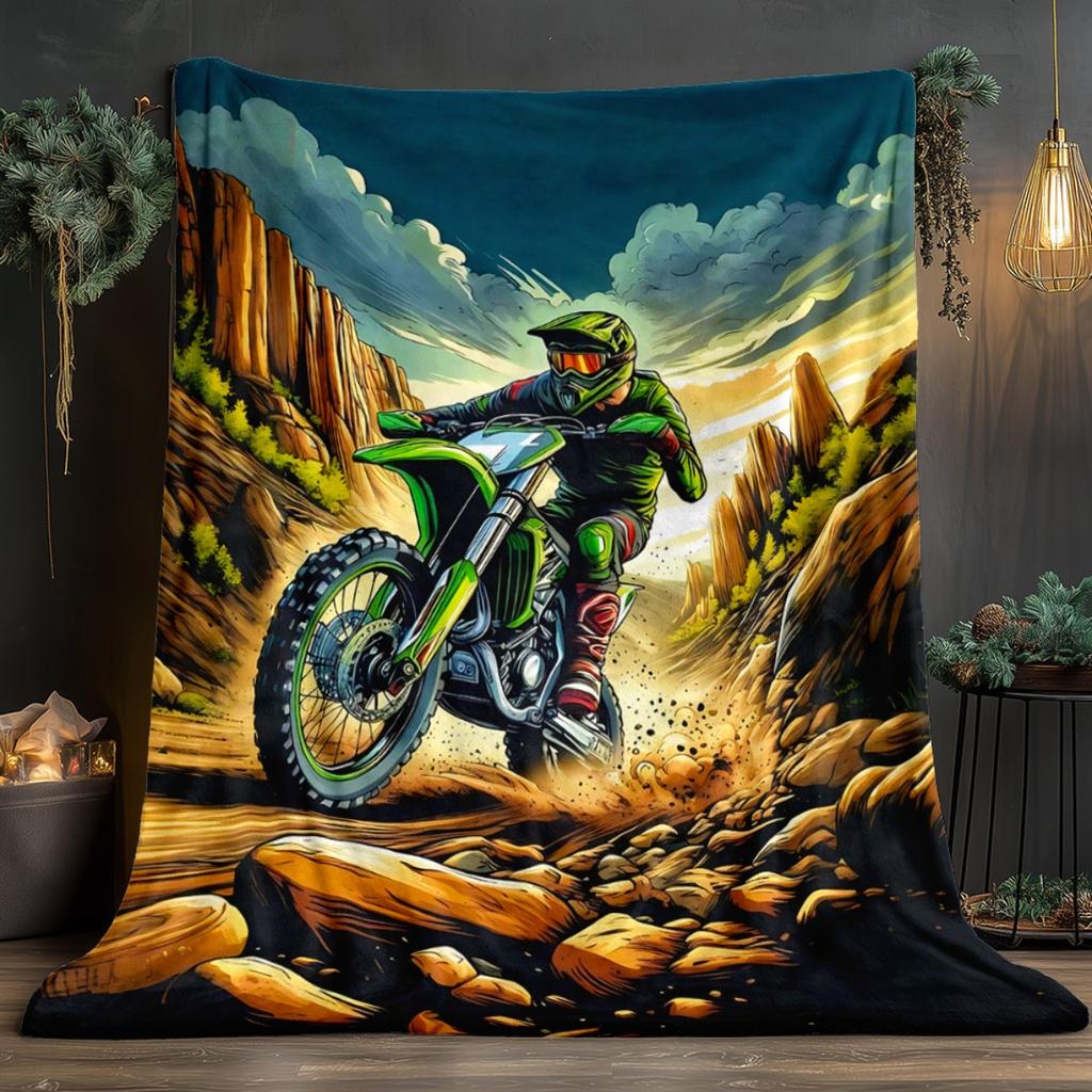 Motorcycle racing pattern Flannel printed blanket suitable for all seasons suitable for living room office sofa and travel