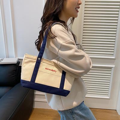 Fashion Letter Embroidery Casual Tote Canvas Bag 2025 New Versatile Texture Shoulder Bag Bag