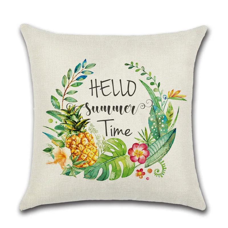 Summer Pineapple Truck Bicycle Printed Decorative Throw Pillow Case Linen Cushion Cover Almofada Home Sofa Car Decortive