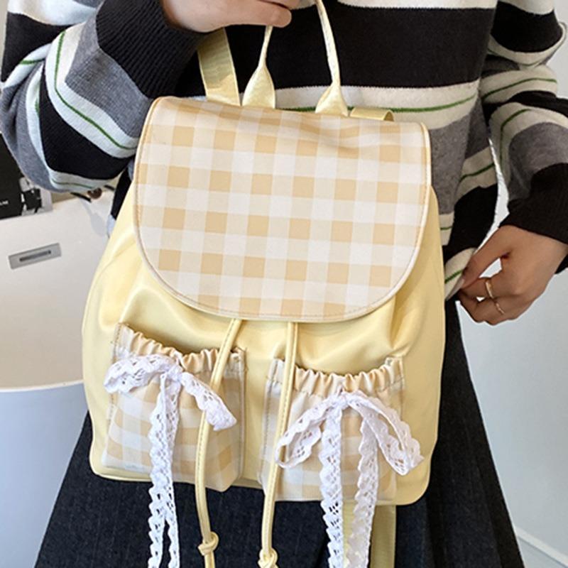 Mochila fofa de laço de outono para mulheres, grande capacidade, face macia, mochila casual para estudantes, bolsa escolar