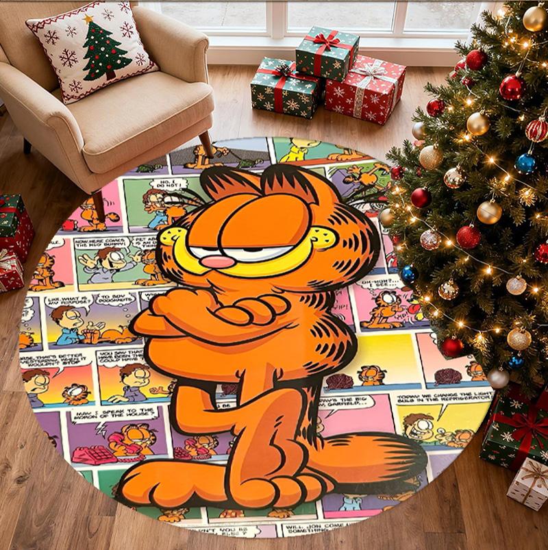 Garfield Pattern Round Rug, Indoor/Outdoor Mat, for Picnic, Gameroom, Bedroom, Office, Living Room, Home Decor Carpet, Birthday Gift