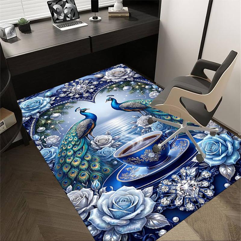 

1PC Peacock Coffee Non-Slip Floor Carpet Compatible for Office&Living Room&Bedroom&Dining room - Flat-Weave Machine-W244 60cm by 90cm