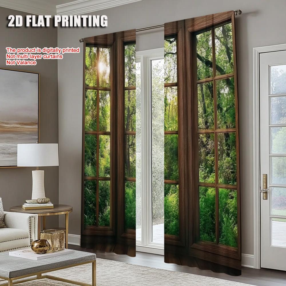 2Pcs Forest Scenery Printed Window Curtains Rod Pocket Decorative Window Drapes Window Treatments For Bedroom Living Room Home