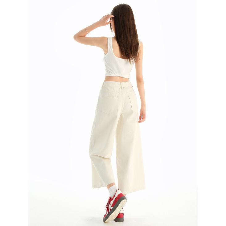 High Waist Calf-Length Denim Pants Women'S Retro Washed Harajuku Wide Leg Jeans Casual Loose Y2K Streetwear Mid Long Denim Jeans
