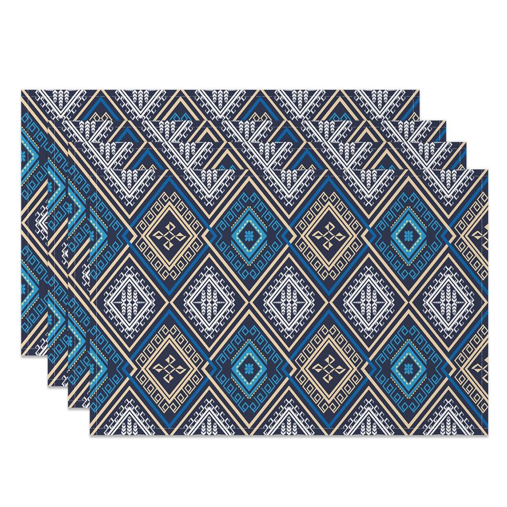 Bohemian Table Mats Artistic Ethnic Print Placemats Geometric Wave Abstract Patterns Waterproof 4pc Linen Dining Kitchen Decor