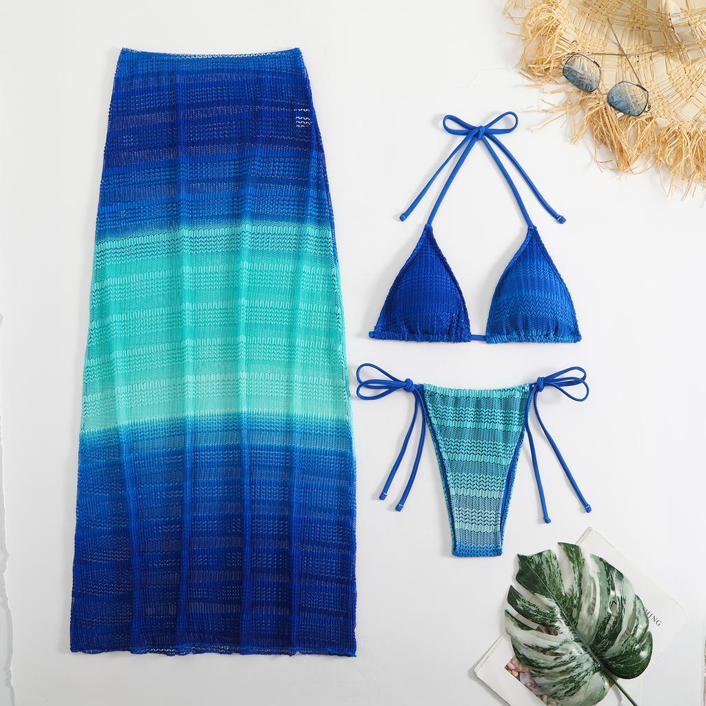 2026 Gradual Change Mesh Three-piece Beach Dress Sexy Bikini