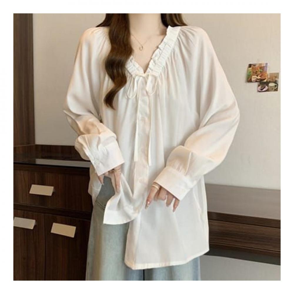 NaVaVa Women LoVely Frill Ribbon V Neck Long sleeVe Blouse Nb2329