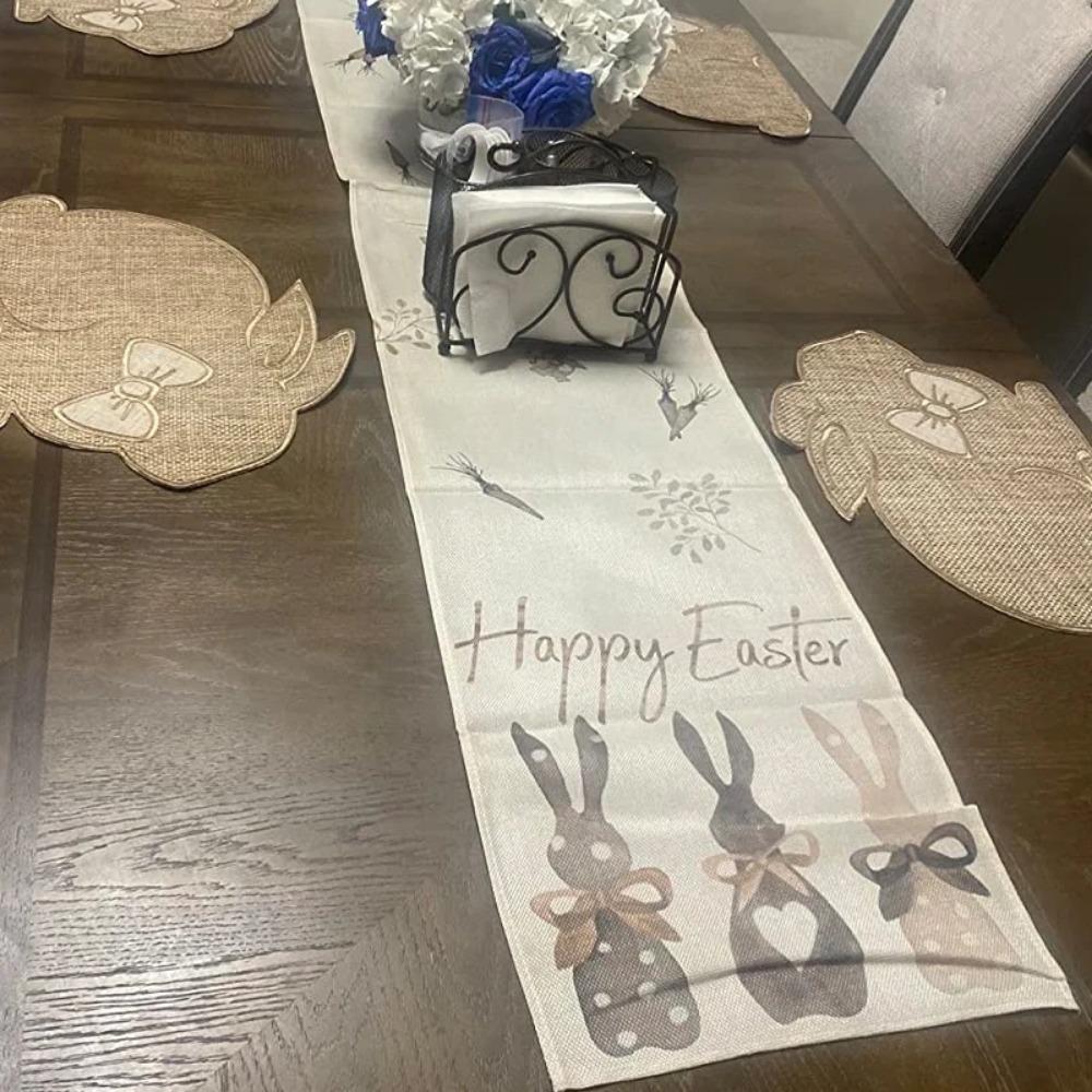 Happy Easter Bunny Placemats Gnome Rabbit Burlap Table Runner Spring Easter Party Table Decoration Reusable Table Runner
