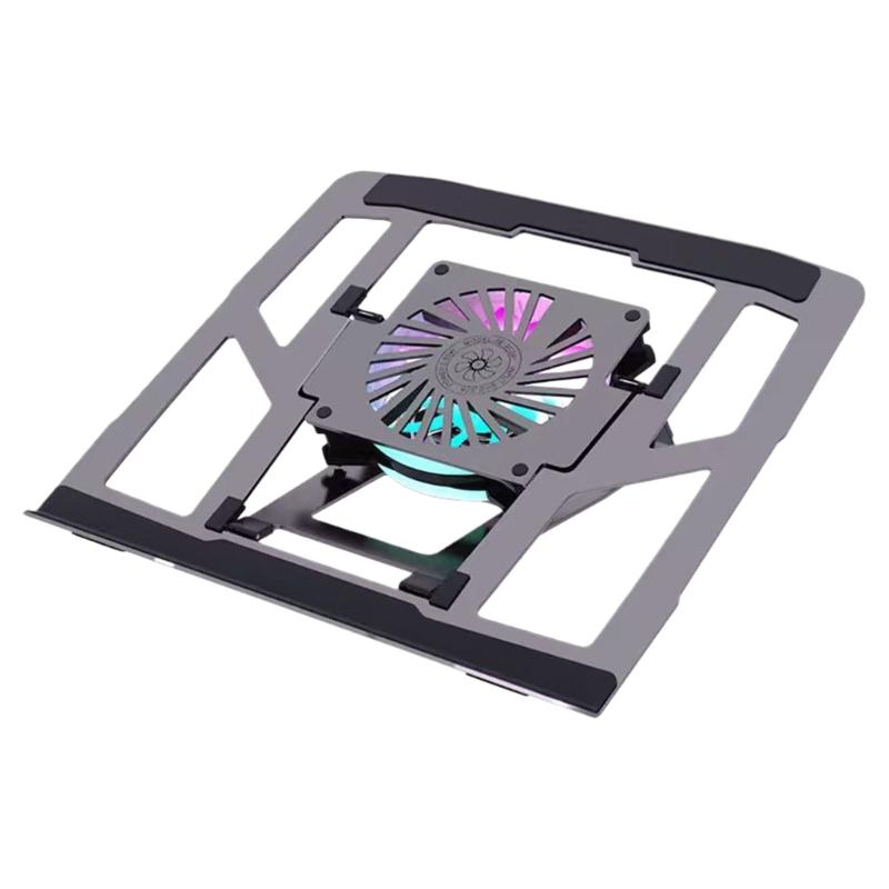 

Foldable Laptop Stand Holder with Fan Height Adjustment Carbon Steel Scratchproof Silicone Pad for Secure Use 1