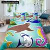 Kids Cartoon Ocean Animal King Queen Bedding Set Underwater World Duvet Cover Marine Life Quilt Cover Polyester Comforter Cover