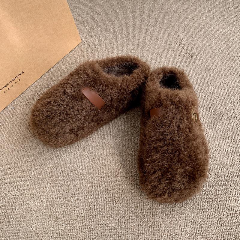 

Туфли Мао Мао для женщин для ношения зимой, новые модели осенью 2025 года, корейская версия, ретро на плоской подошве на одном ходу, туфли Дуду для женщин, бархат 40 коричневый