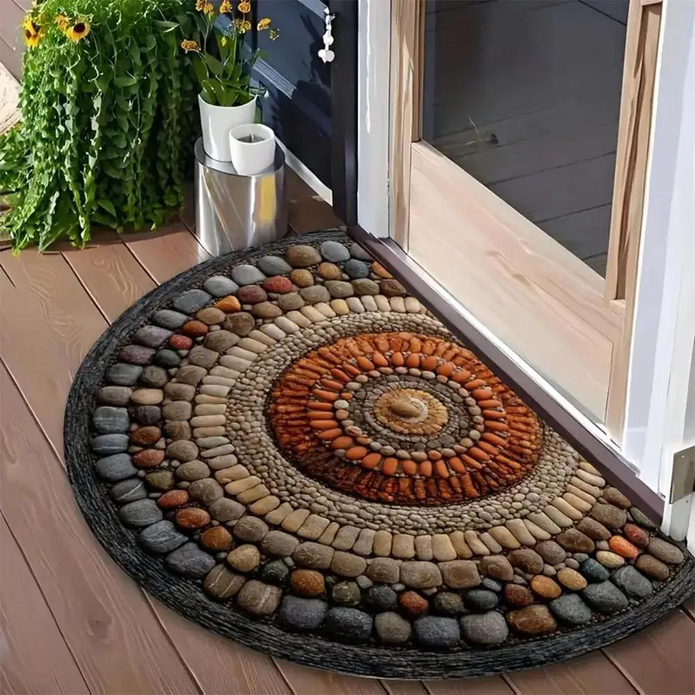 Halbkreisförmige Halbrunde Eingang Fußmatte Rutschfest Fleckenresistent Vintage Willkommensmatte Innen Außen Teppich 45x70cm