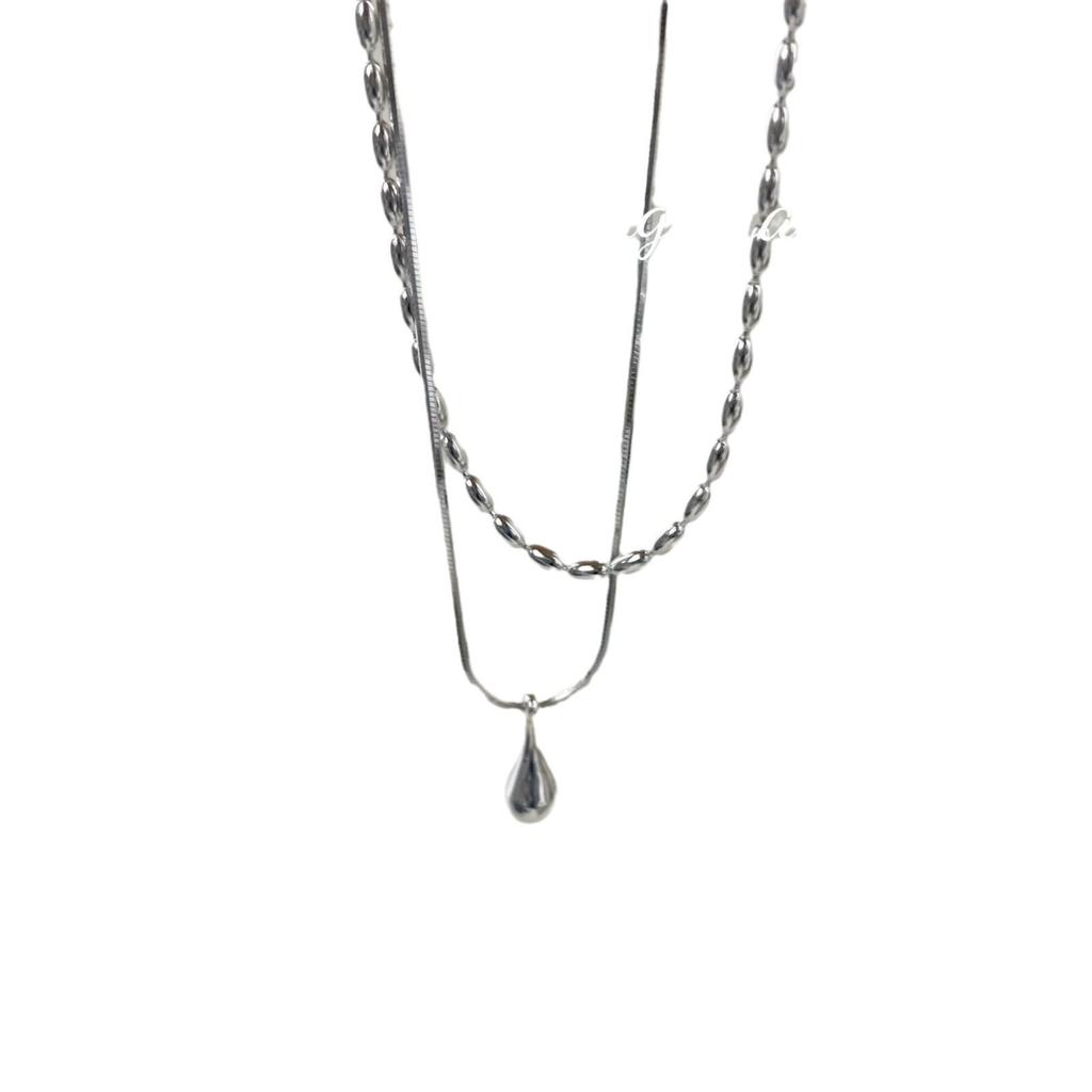 S925 Sterling Silver Water Drop Double Layer Necklace for Women - High-End, Simple, Layered Clavicle Chain