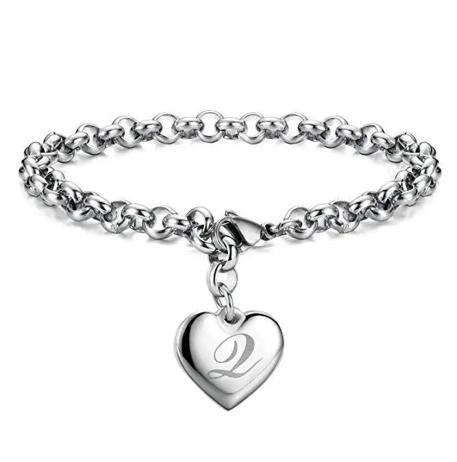 925 Sterling Silber Fein 26 Buchstaben Damen Herren Kette Armband Charm Herz Niedlich Hochzeit Persönlichkeit Schmuck Dame Geschenk Party 20cm