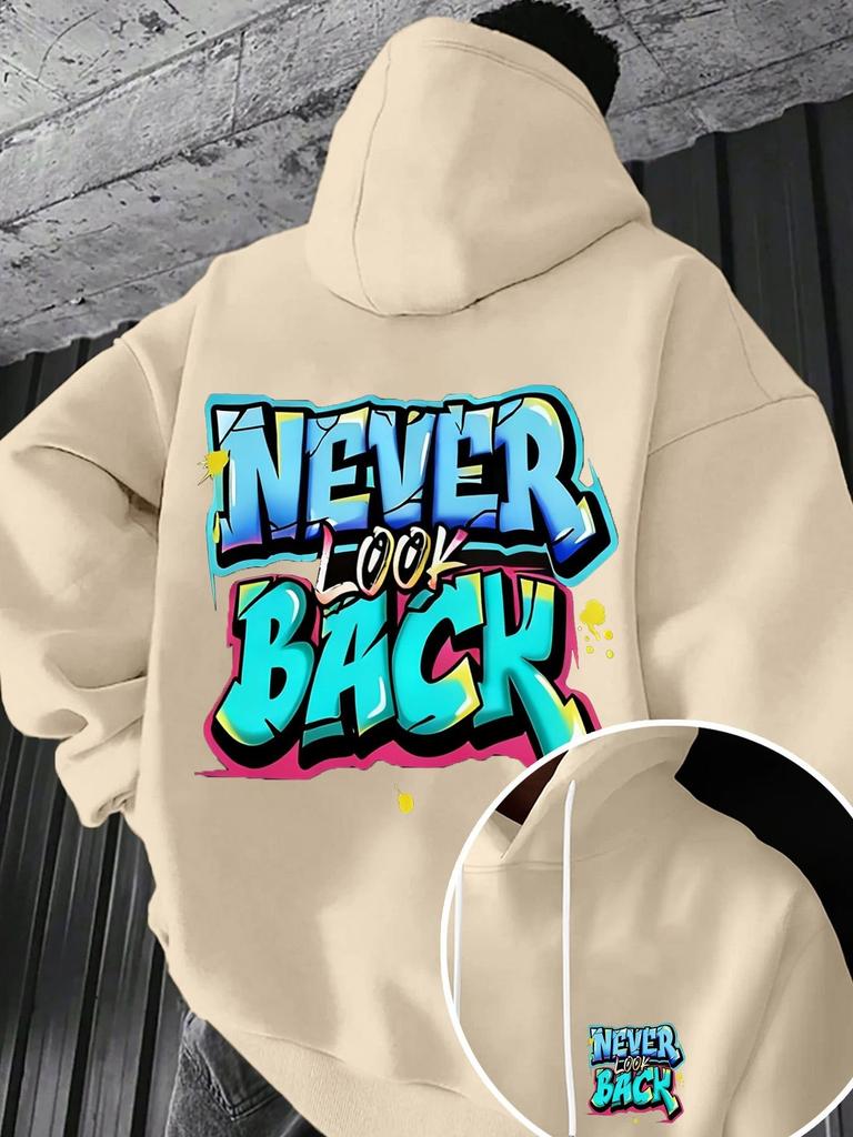 Men'S Autumn And Winter Letter Print Hooded Fleece Sweatshirt, Versatile And Casual Loose-Fitting Hoodie