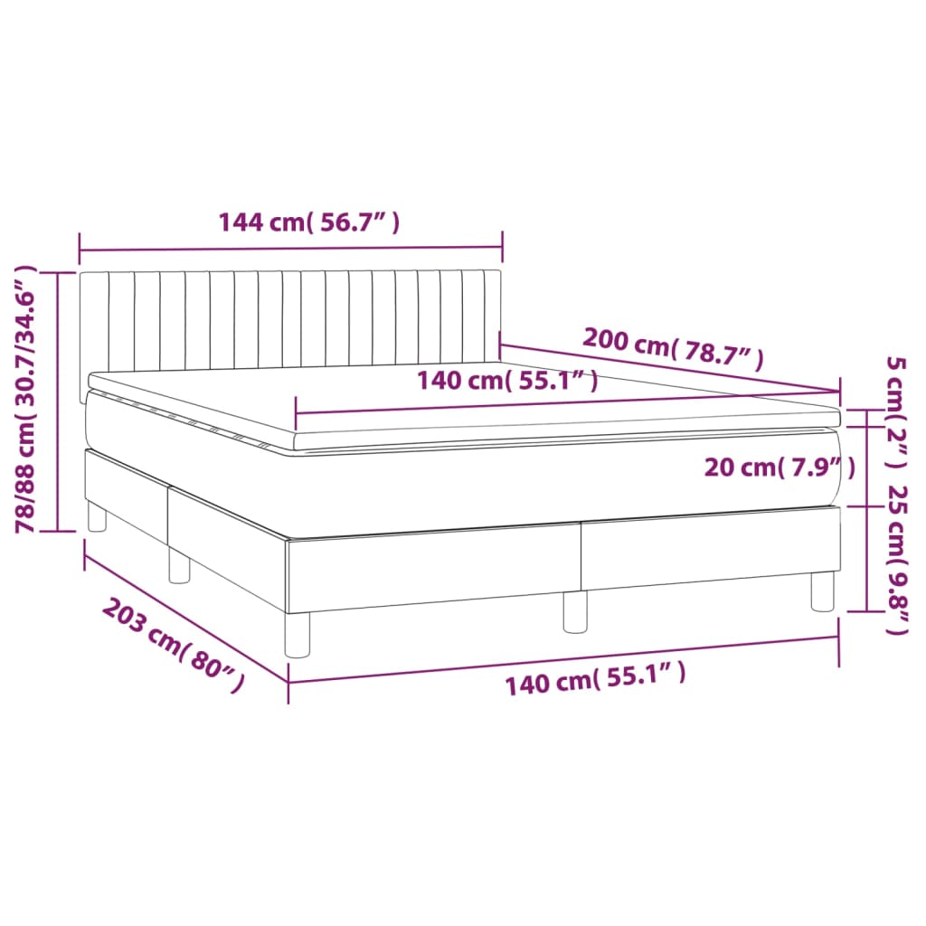 Vidaxl Letto Continentale Con Materasso, Nero, Tessuto 140X200 Cm