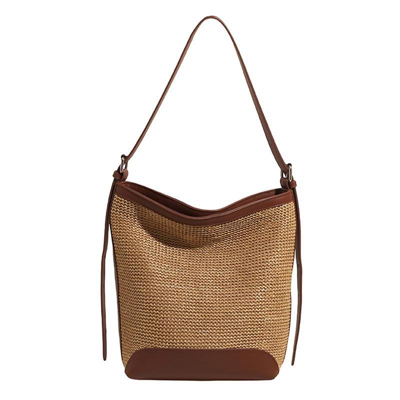 Large-capacity Straw Woven One-shoulder Tote Bag Women Simple High-end Armpit Commuting Bucket коричневый