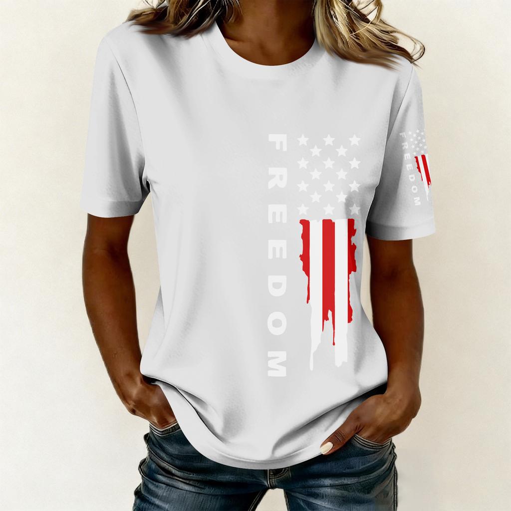 Women's Casual Printed T-Shirt Round Neck Pullover Short Sleeve Top