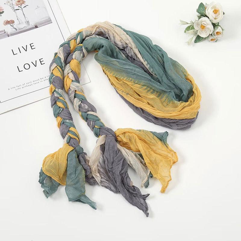 Women's Pliced Wrinkled Braided Scarf Versatile Sunshade and Sunscreen Scarf Travel Photography Scarf