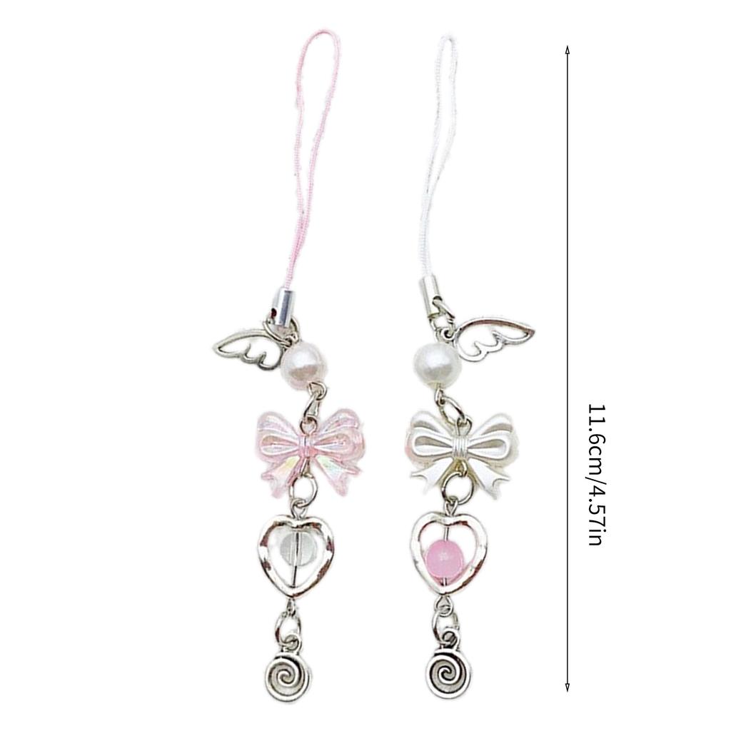 Cute Heart Keychain Pendant for Girls Phone Charm with Butterfly and Love Keyring Key Chain Bag Accessory